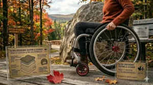 Technical illustration showing adjustable seat heights and footrests on the best aluminum wheelchair for a custom fit.