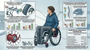 Graphic detailing the recommended wheel maintenance, bearing lubrication, frame cleaning, and long-term comfort metrics to keep the best titanium wheelchair performing reliably across Canada.