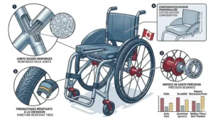 Technical schematic illustration showing how the corrosion-resistant frame, reinforced weld joints, and precision bearings of the best titanium wheelchair protect against harsh Canadian winter road salt and slush.