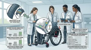 Technical graphic showing Canadian specialists evaluating the superior vibration absorption, frame stress reduction, and road-salt resistance that make it the best titanium wheelchair.