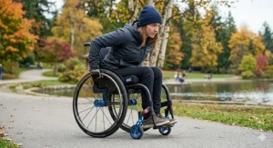 Illustration of a custom-fit rigid wheelchair supporting active posture.