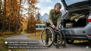 Detailed illustration of ergonomic, breathable seating on a premium ultra lightweight wheelchair. / Illustration détaillée d'une assise ergonomique et respirante sur un fauteuil roulant ultra-léger de qualité supérieure.