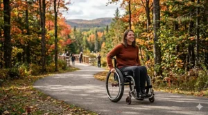 A graphic showing how easily the best aluminum wheelchair folds and fits into a standard car trunk for Canadian road trips.