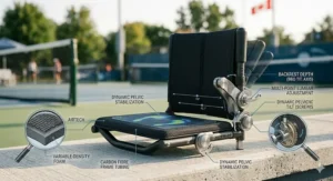Athlete adjusting seat height for optimal court performance.