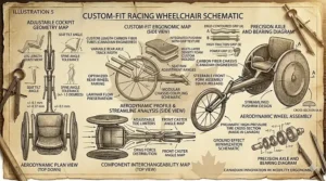 Custom-fit features of a professional racing chair.
