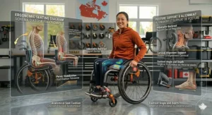 Diagram of ergonomic seating and posture support for users.