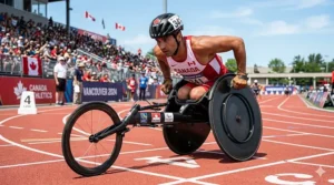 Lightweight frame design of a racing wheelchair.