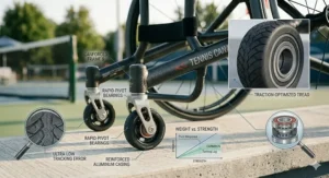 High-precision caster wheels designed for rapid court pivots.