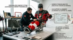 Athlete getting a professional fit for a para ice hockey chair.