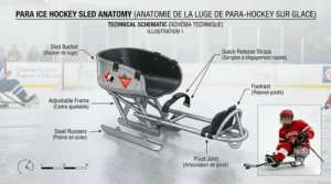 Diagram showing the frame and blade setup of a para ice hockey chair.