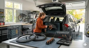 Steps for dismantling a rigid frame wheelchair for vehicle storage.