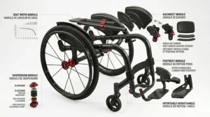 An illustration showing a high-performance wheelchair folded for easy transport in a vehicle trunk.
