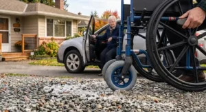 Using a slide transfer board with a transport wheelchair for effortless car transfers.