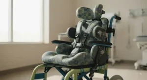 An ergonomically designed paediatric wheelchair for toddlers providing excellent postural support and comfort.