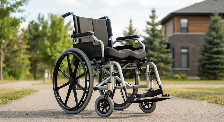 A modern heavy-duty wheelchair designed for stability and daily mobility support.