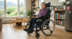 An inclusive pediatric wheelchair that expands to accommodate a growing child.