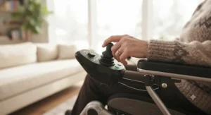 An indoor power wheelchair for seniors featuring ergonomic adjustable seating for enhanced daily comfort.