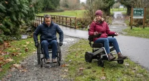 Comparing how compact power wheelchairs and manual wheelchairs handle various Canadian outdoor terrains and pathways.